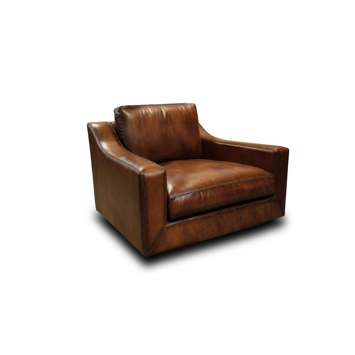 GTR Ramba 100% Top Grain Leather Contemporary Swivel Armchair with Deep Seating