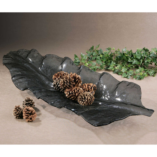 Uttermost Smoked Leaf Glass Tray 19862