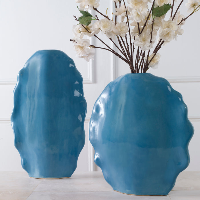 Uttermost Ruffled Feathers Blue Vases, S/2 18051