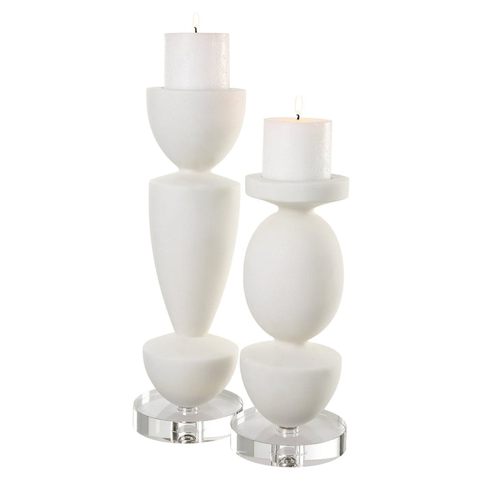 Uttermost Lido White Stone Candleholders, Set/2 18101
