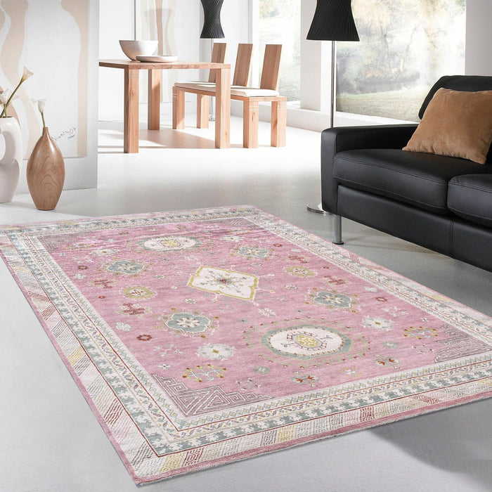 Pasargad Home Khotan Collection Hand-Knotted Wool Rose Area Rug- 8' 1" X 10' 0" PKh-530R 8x10