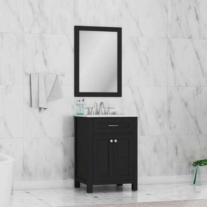Alya Bath Norwalk 24" Single Espresso Freestanding Bathroom Vanity With Carrara Marble Top, Ceramic Sink and Wall Mounted Mirror