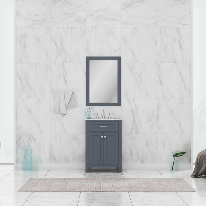 Alya Bath Norwalk 24" Single Gray Freestanding Bathroom Vanity With Carrara Marble Top, Ceramic Sink and Wall Mounted Mirror
