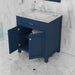 Alya Bath Norwalk 30" Single Blue Freestanding Bathroom Vanity With Carrara Marble Top, Ceramic Sink and Wall Mounted Mirror