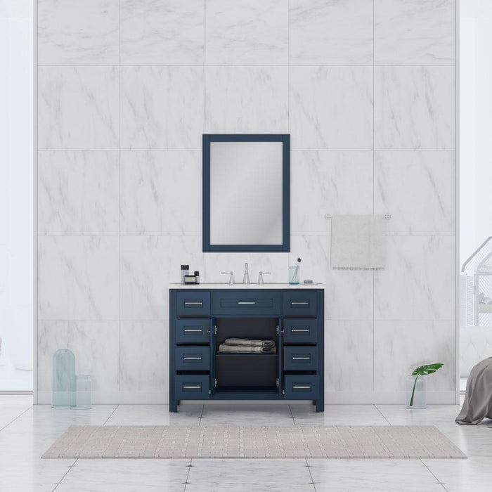 Alya Bath Norwalk 42" Single Blue Freestanding Bathroom Vanity With Carrara Marble Top, Ceramic Sink and Wall Mounted Mirror