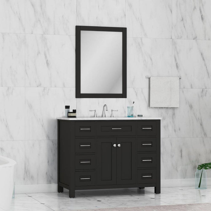Alya Bath Norwalk 42" Single Espresso Freestanding Bathroom Vanity With Carrara Marble Top, Ceramic Sink and Wall Mounted Mirror