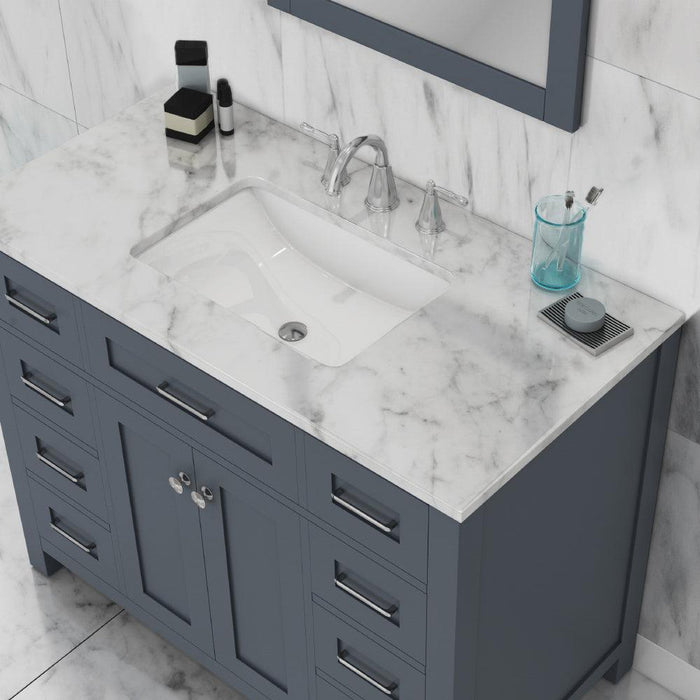 Alya Bath Norwalk 42" Single Gray Freestanding Bathroom Vanity With Carrara Marble Top, Ceramic Sink and Wall Mounted Mirror