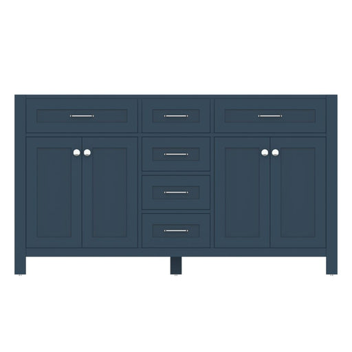 Alya Bath Norwalk 60" Double Blue Freestanding Bathroom Vanity With Brushed Nickel Edge Handles