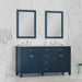 Alya Bath Norwalk 60" Double Blue Freestanding Bathroom Vanity With Carrara Marble Top, Ceramic Sinks and Two Mirrors