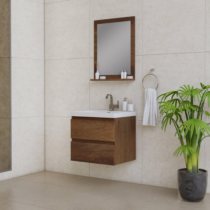 Alya Bath Paterno 24" Single Rosewood Modern Wall Mounted Bathroom Vanity With Acrylic Top and Integrated Sink