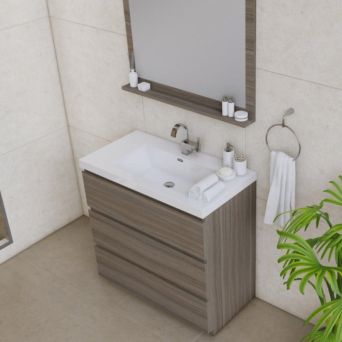 Alya Bath Paterno 36" Single Gray Modern Freestanding Bathroom Vanity With Acrylic Top and Integrated Sink