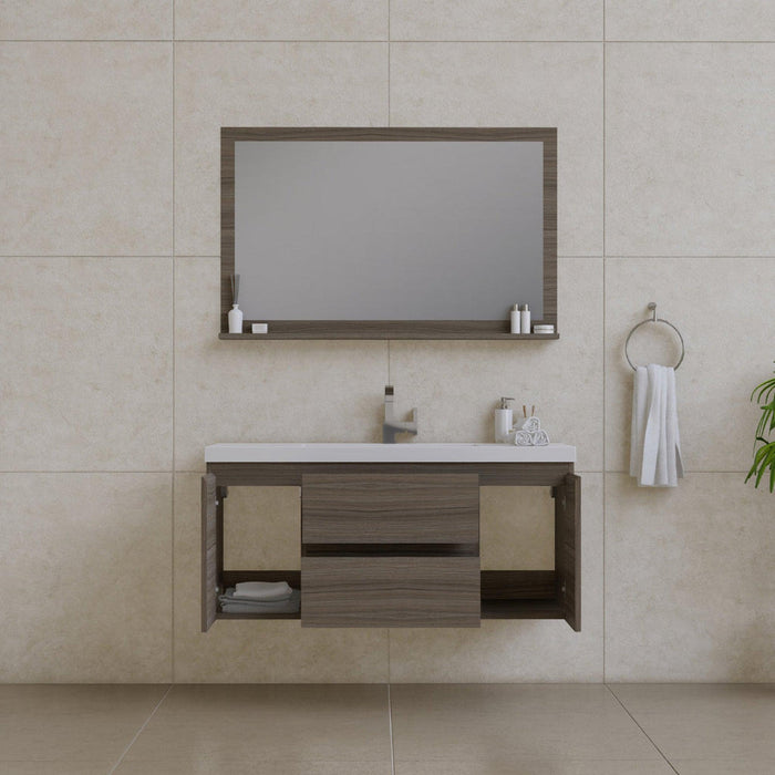 Alya Bath Paterno 48" Single Gray Modern Wall Mounted Bathroom Vanity With Acrylic Top and Integrated Sink