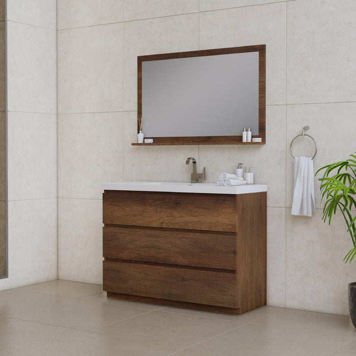 Alya Bath Paterno 48" Single Rosewood Modern Freestanding Bathroom Vanity With Acrylic Top and Integrated Sink