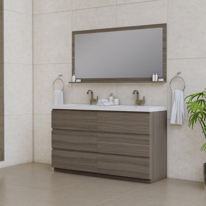 Alya Bath Paterno 60" Double Gray Modern Freestanding Bathroom Vanity With Acrylic Top and Integrated Sink