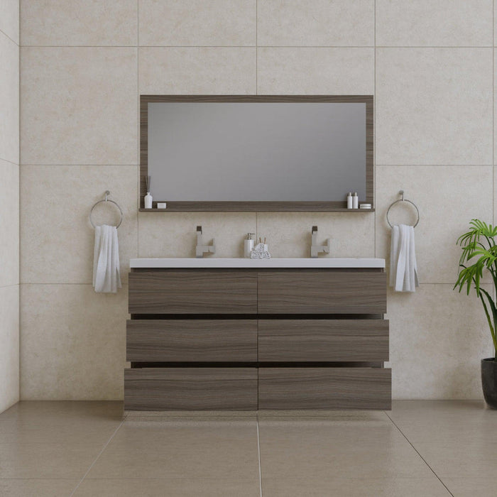 Alya Bath Paterno 60" Double Gray Modern Freestanding Bathroom Vanity With Acrylic Top and Integrated Sink
