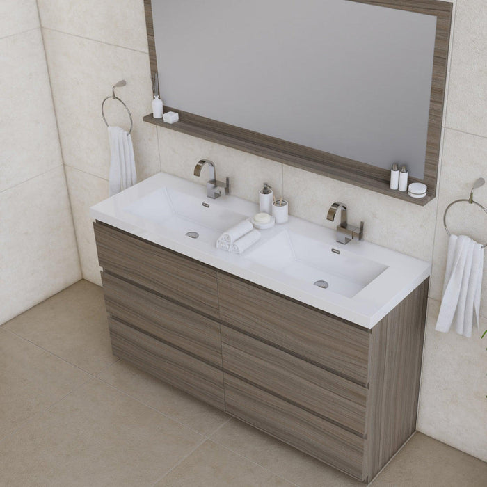 Alya Bath Paterno 60" Double Gray Modern Freestanding Bathroom Vanity With Acrylic Top and Integrated Sink