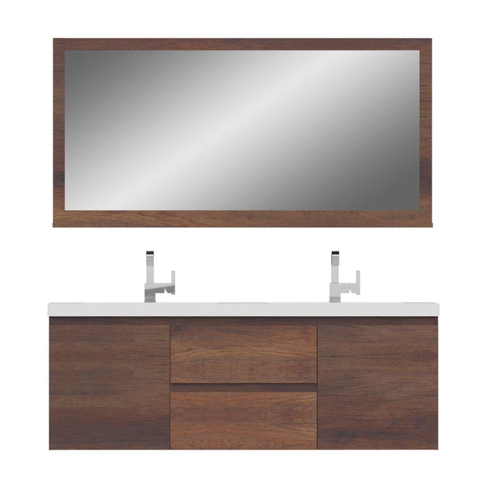 Alya Bath Paterno 60" Double Rosewood Modern Wall Mounted Bathroom Vanity With Acrylic Top and Integrated Sink