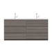 Alya Bath Paterno 72" Double Gray Modern Freestanding Bathroom Vanity With Acrylic Top and Integrated Sink