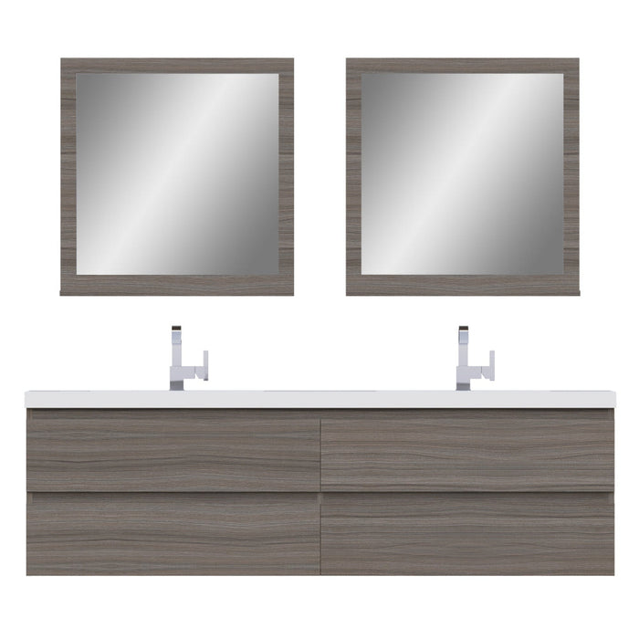 Alya Bath Paterno 72" Double Gray Modern Wall Mounted Bathroom Vanity With Acrylic Top and Integrated Sink