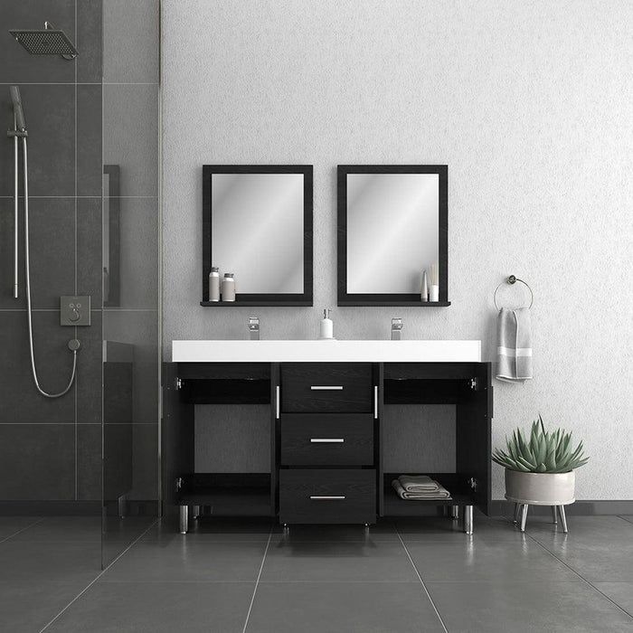 Alya Bath Ripley 59" Double Black Modern Freestanding Bathroom Vanity With Integrated Acrylic Top, Acrylic Sink and Wall Mounted Mirror