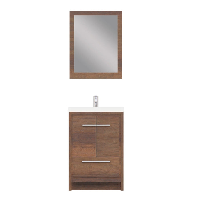 Alya Bath Sortino 24" Single Rosewood Modern Freestanding Bathroom Vanity With Acrylic Top and Integrated Sink