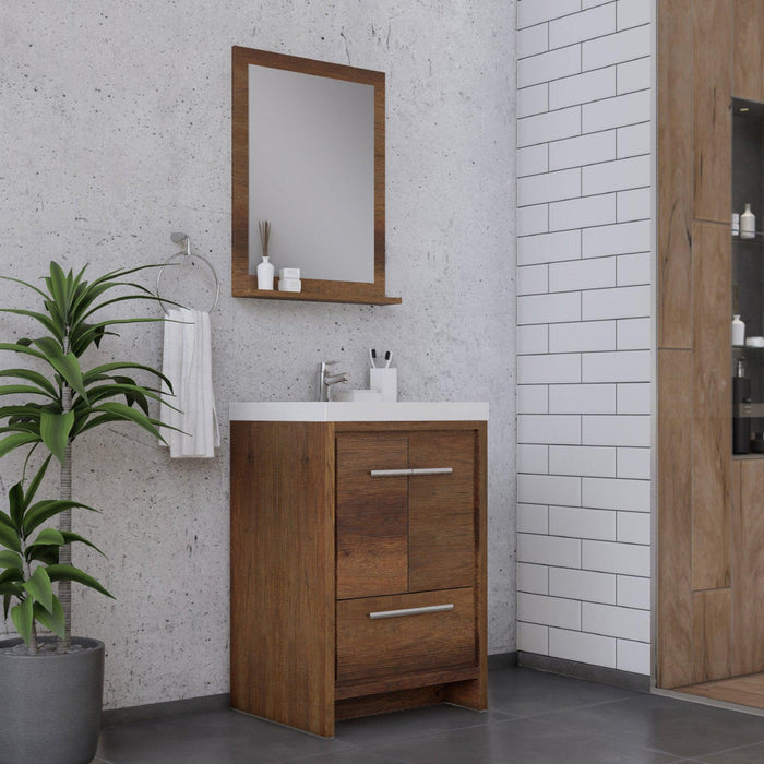 Alya Bath Sortino 24" Single Rosewood Modern Freestanding Bathroom Vanity With Acrylic Top and Integrated Sink