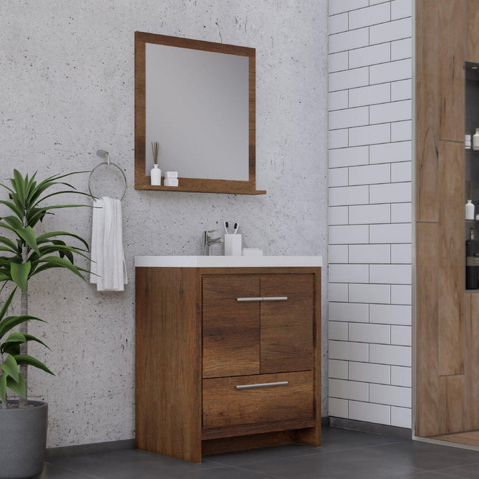 Alya Bath Sortino 30" Single Rosewood Modern Freestanding Bathroom Vanity With Acrylic Top and Integrated Sink