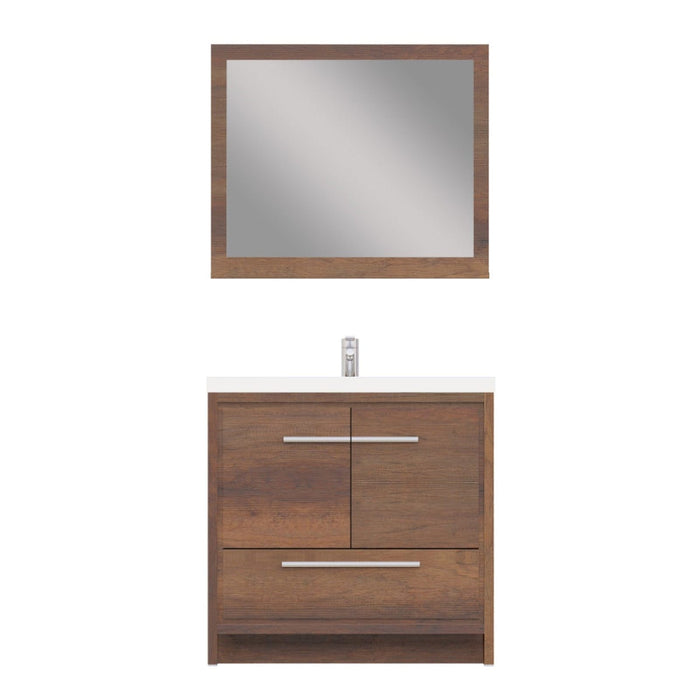 Alya Bath Sortino 36" Single Rosewood Modern Freestanding Bathroom Vanity With Acrylic Top and Integrated Sink
