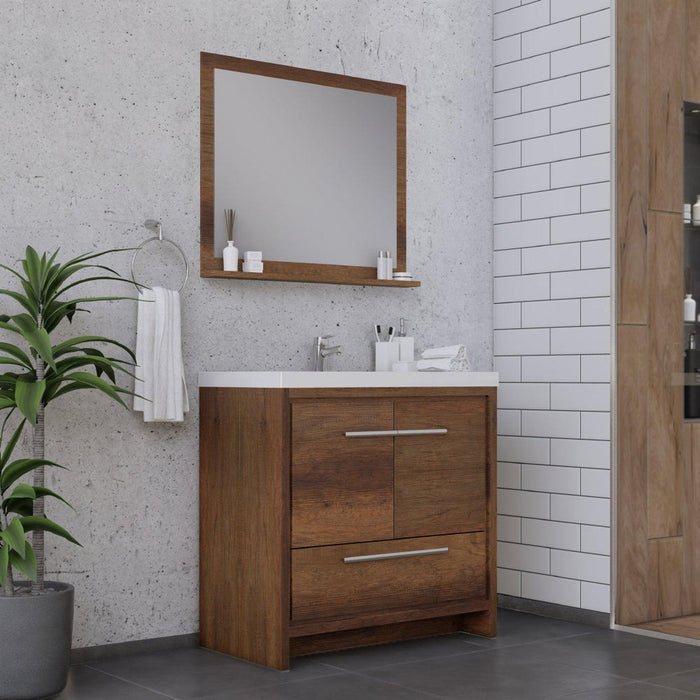 Alya Bath Sortino 36" Single Rosewood Modern Freestanding Bathroom Vanity With Acrylic Top and Integrated Sink