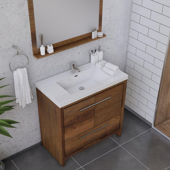 Alya Bath Sortino 36" Single Rosewood Modern Freestanding Bathroom Vanity With Acrylic Top and Integrated Sink