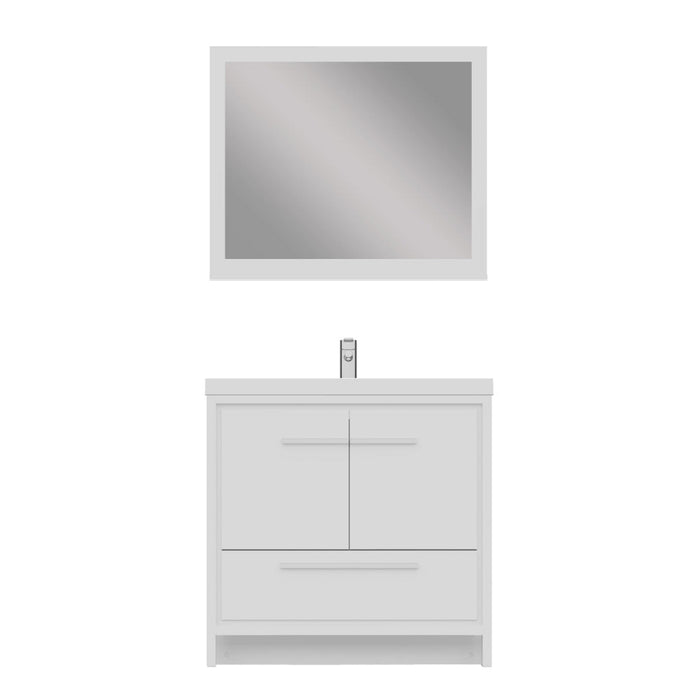 Alya Bath Sortino 36" Single White Modern Freestanding Bathroom Vanity With Acrylic Top and Integrated Sink