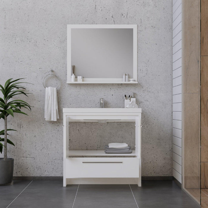 Alya Bath Sortino 36" Single White Modern Freestanding Bathroom Vanity With Acrylic Top and Integrated Sink