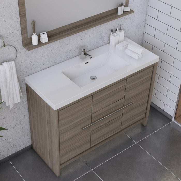 Alya Bath Sortino 48" Single Gray Modern Freestanding Bathroom Vanity With Acrylic Top and Integrated Sink