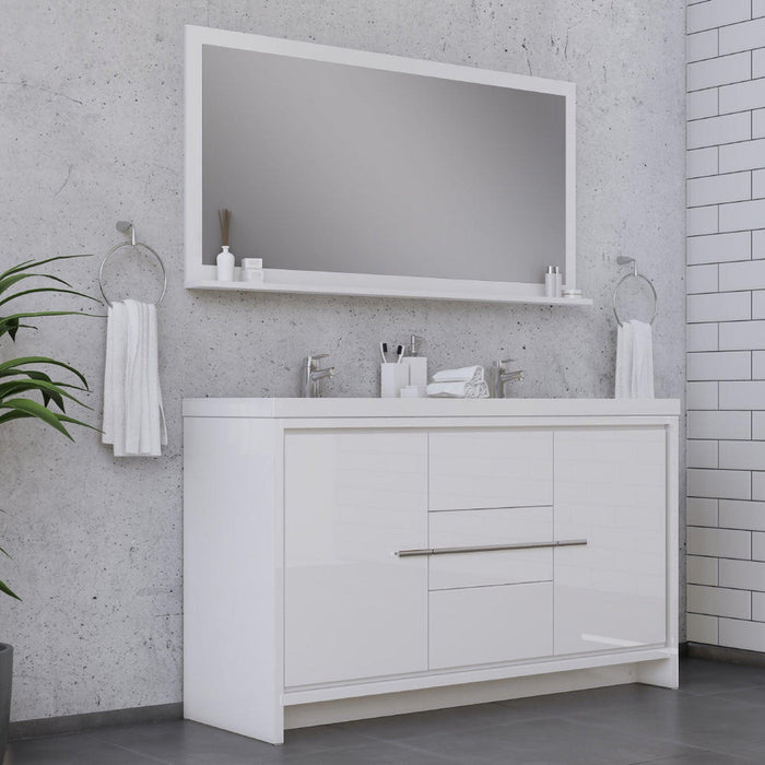 Alya Bath Sortino 60" Double White Modern Freestanding Bathroom Vanity With Acrylic Top and Integrated Sink