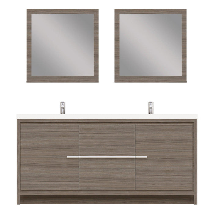 Alya Bath Sortino 72" Double Gray Modern Freestanding Bathroom Vanity With Acrylic Top and Integrated Sink