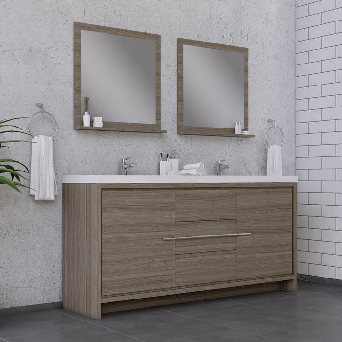 Alya Bath Sortino 72" Double Gray Modern Freestanding Bathroom Vanity With Acrylic Top and Integrated Sink