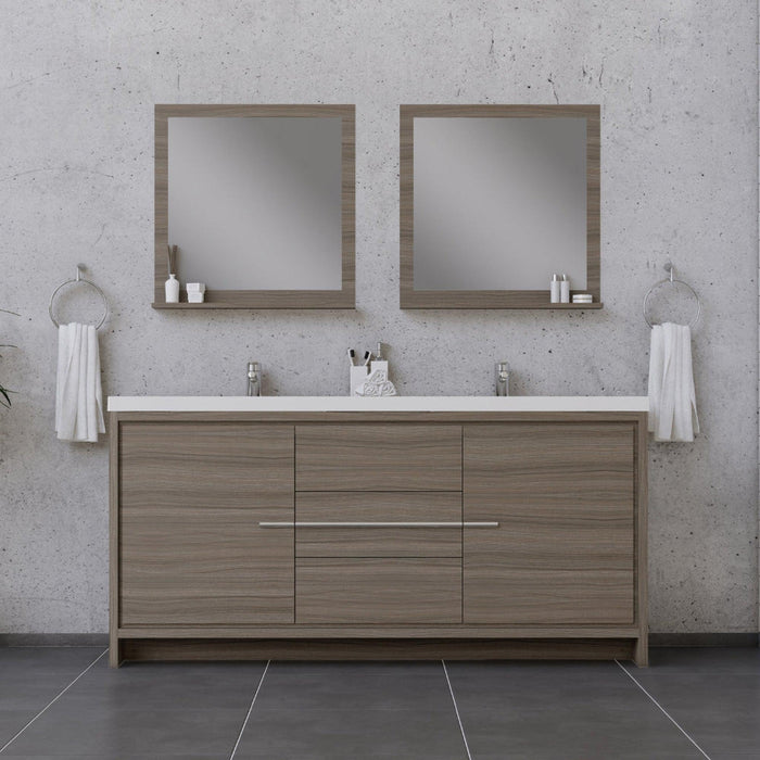 Alya Bath Sortino 72" Double Gray Modern Freestanding Bathroom Vanity With Acrylic Top and Integrated Sink