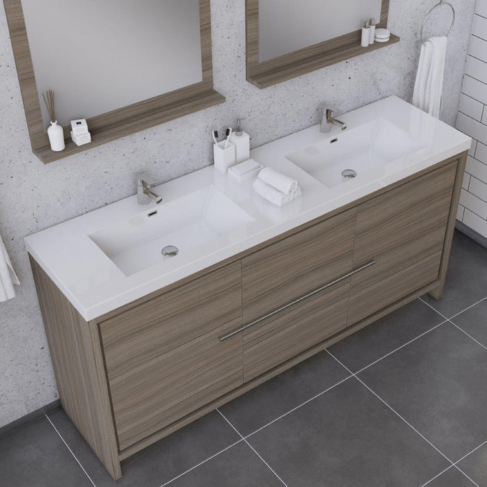 Alya Bath Sortino 72" Double Gray Modern Freestanding Bathroom Vanity With Acrylic Top and Integrated Sink