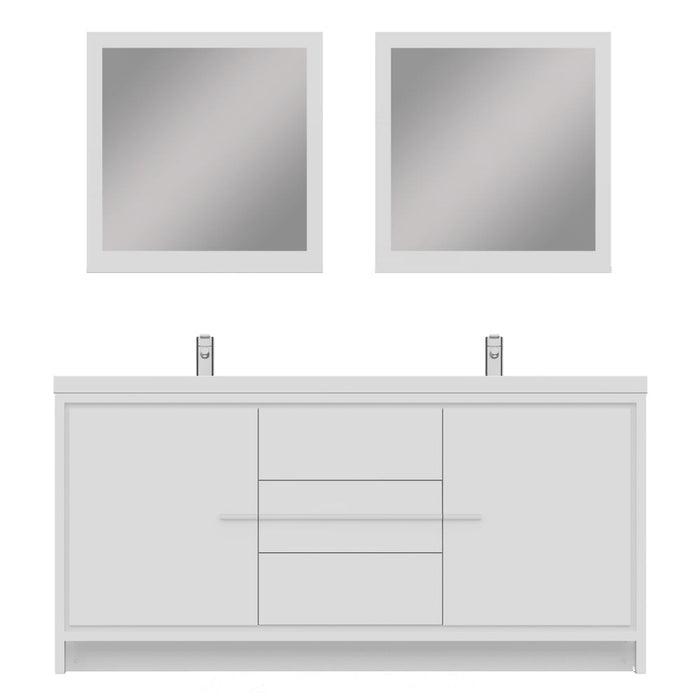 Alya Bath Sortino 72" Double White Modern Freestanding Bathroom Vanity With Acrylic Top and Integrated Sink