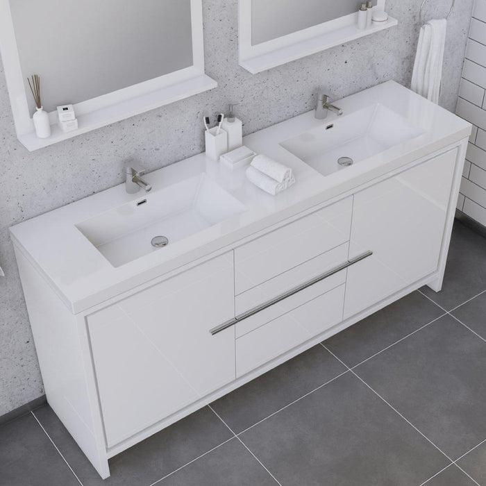 Alya Bath Sortino 72" Double White Modern Freestanding Bathroom Vanity With Acrylic Top and Integrated Sink