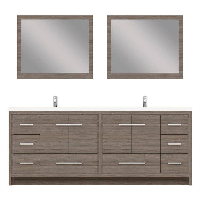 Alya Bath Sortino 84" Double Gray Modern Freestanding Bathroom Vanity With Acrylic Top and Integrated Sink
