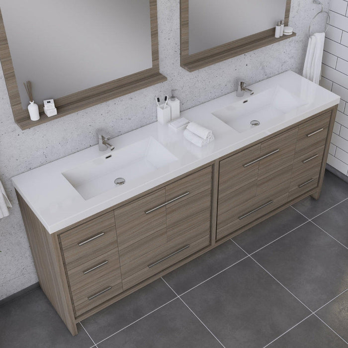 Alya Bath Sortino 84" Double Gray Modern Freestanding Bathroom Vanity With Acrylic Top and Integrated Sink