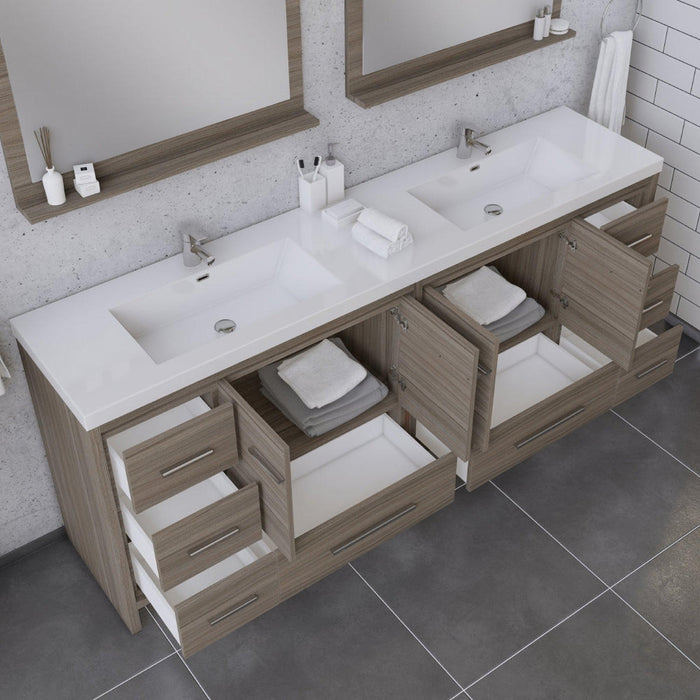 Alya Bath Sortino 84" Double Gray Modern Freestanding Bathroom Vanity With Acrylic Top and Integrated Sink
