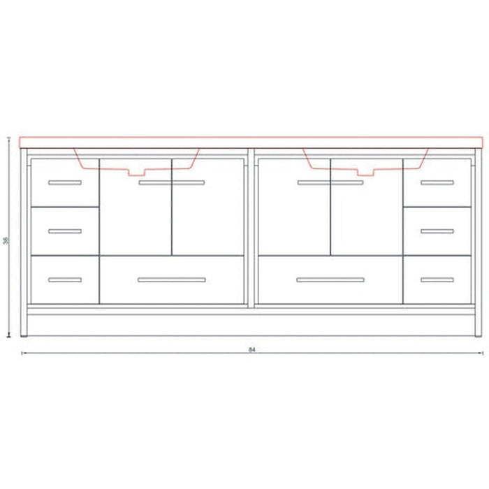 Alya Bath Sortino 84" Double Gray Modern Freestanding Bathroom Vanity With Acrylic Top and Integrated Sink
