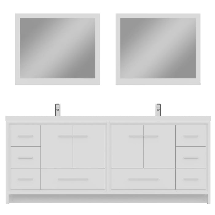 Alya Bath Sortino 84" Double White Modern Freestanding Bathroom Vanity With Acrylic Top and Integrated Sink