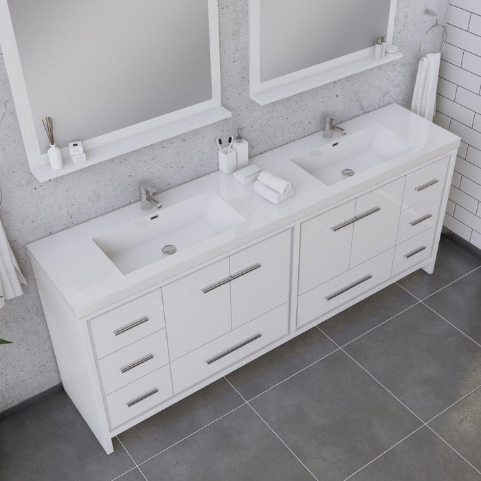 Alya Bath Sortino 84" Double White Modern Freestanding Bathroom Vanity With Acrylic Top and Integrated Sink