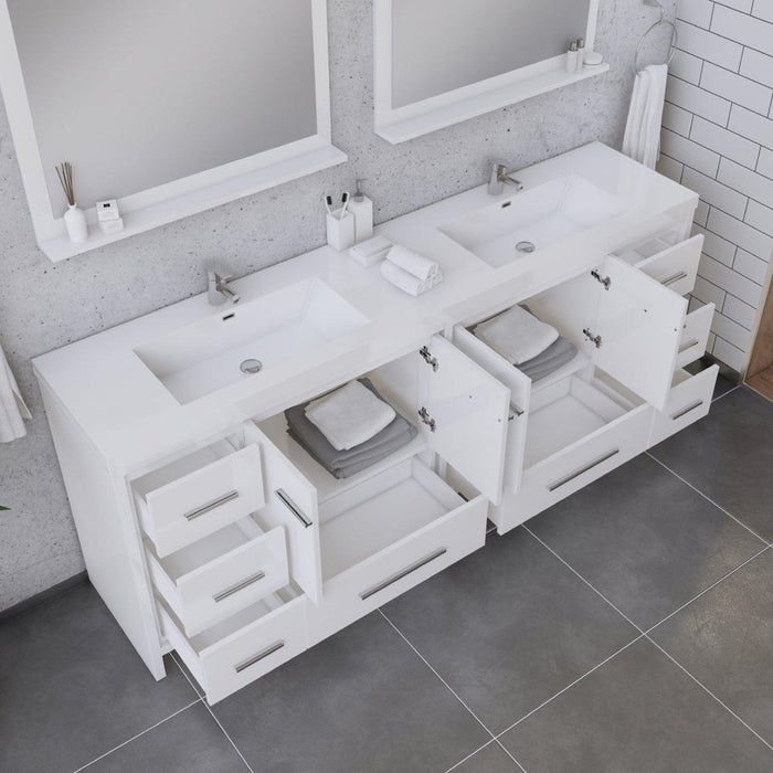 Alya Bath Sortino 84" Double White Modern Freestanding Bathroom Vanity With Acrylic Top and Integrated Sink