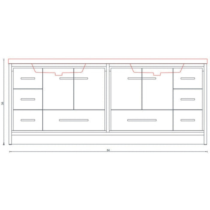 Alya Bath Sortino 84" Double White Modern Freestanding Bathroom Vanity With Acrylic Top and Integrated Sink