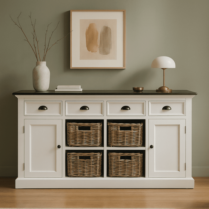 NovaSolo Halifax Contrast Buffet with 4 Baskets In Classic White & Black B189CT