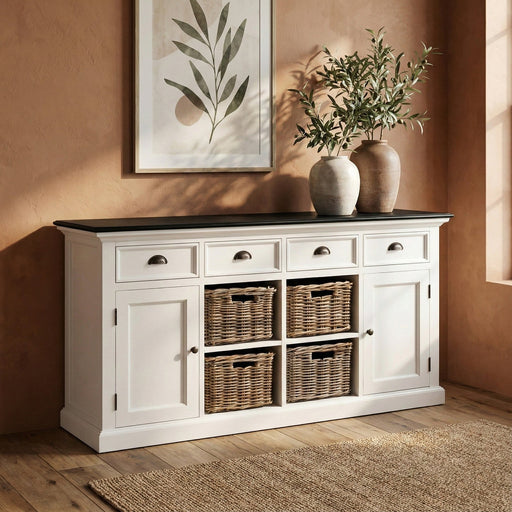 NovaSolo Halifax Contrast Buffet with 4 Baskets In Classic White & Black B189CT